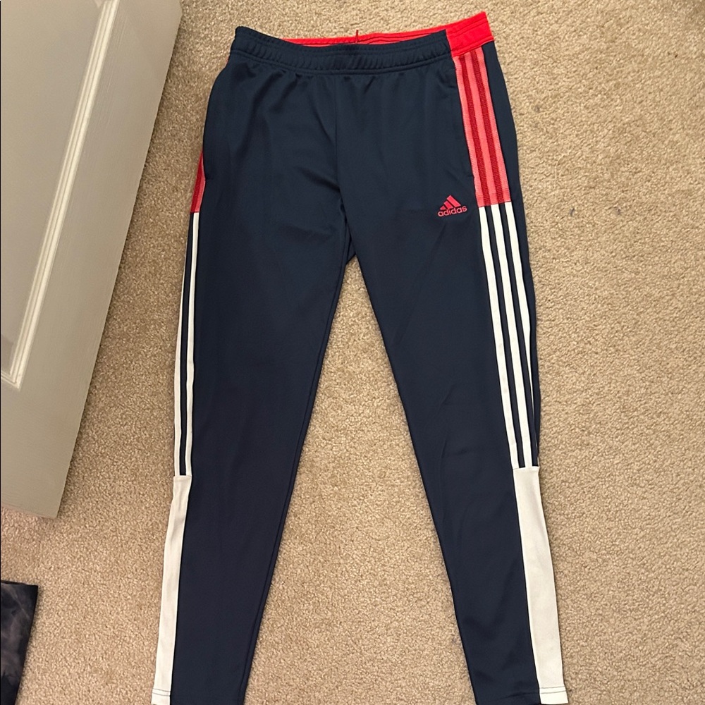 Adidas Navy Joggers with Red and White Stripes